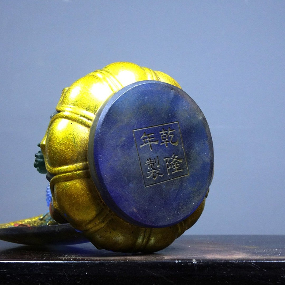 Vintage Old Liuli Medicine Buddha, Hand-Painted Gilded, 13.5cm, Qianlong Mark