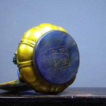 Vintage Old Liuli Medicine Buddha, Hand-Painted Gilded, 13.5cm, Qianlong Mark