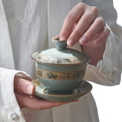 Gaiwan Cup Bowl Geyao Craft Crackle Glaze Porcelain Tureen Tea Bowl with Saucer