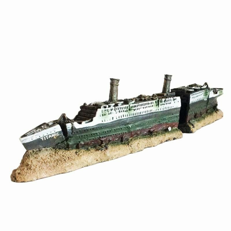 Aquarium Ornaments Titanic Wreckage Ship Cruises Fish Tank Decors Resin 38x6x9cm
