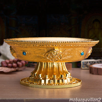 4.5inch Altar Golden Gilt Fruit Jewelry Statue Buddhism Offering Lotus Plate