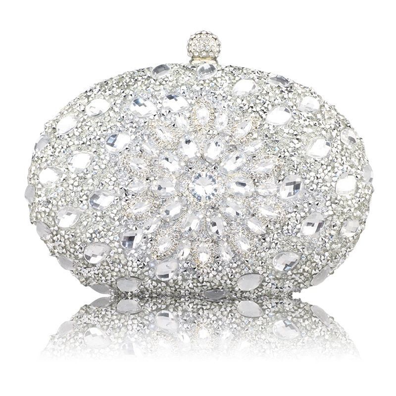 Wedding Silver Floral Crystal Clutch Bag Wallet Purse Handbags Nylon Hasp Women