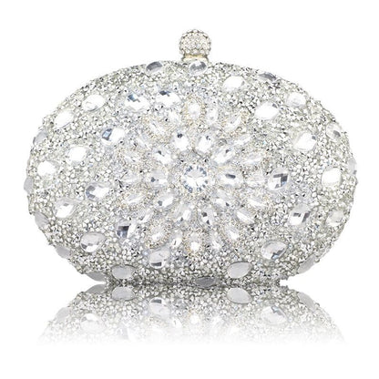 Wedding Silver Floral Crystal Clutch Bag Wallet Purse Handbags Nylon Hasp Women