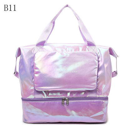 Pearlescent Folding Travel Shoulder Bag Waterproof Handbag Dry Wet Separation