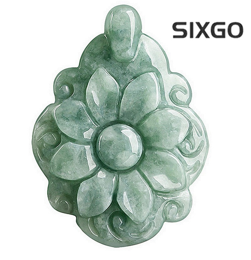 Natural Grade A Jade Jadeite Bean Green Longevity Flower Pendant Jade Pendant