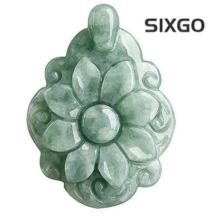 Natural Grade A Jade Jadeite Bean Green Longevity Flower Pendant Jade Pendant
