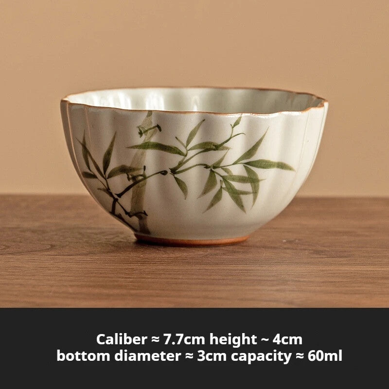 Grass Ash Cups Hand-painted Green Bamboo Petals Teacup Jingdezhen Tea Cup