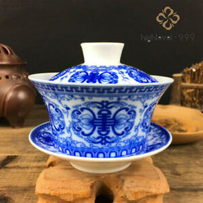 3.7" Chinese Porcelain Tea Set Ceramic Gaiwan Floral Tea Cup Lid Saucer Collect