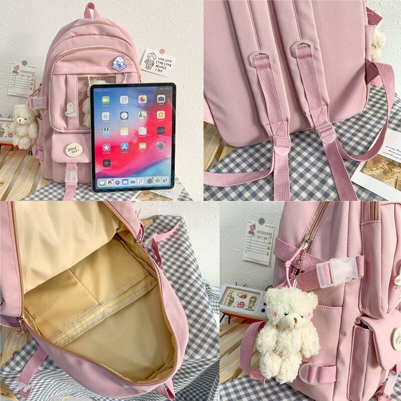 Backpack Cute School Traveling Bags 31*13*43 Cm Black Pink White Purple Blue 1PC