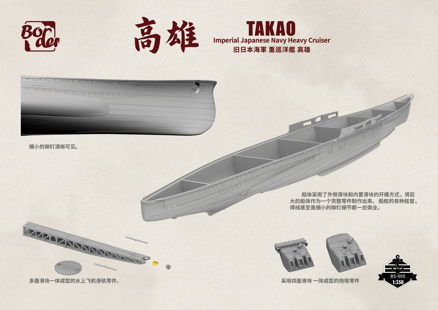 Border BS-005 1/350 IJN Heavy Cruiser Takao Assembly Model Kit High Detail