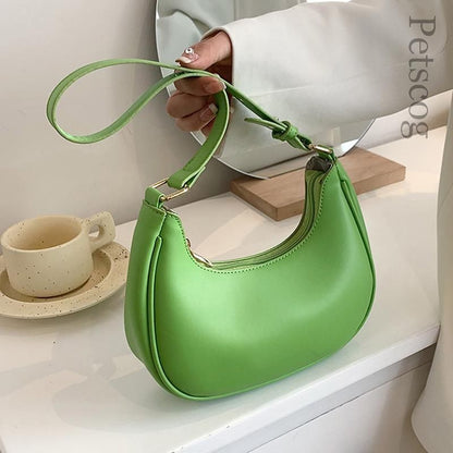 Half-moon Small Underarm Bags Clutch Synthetic Leather Handbags Shoulder Purses