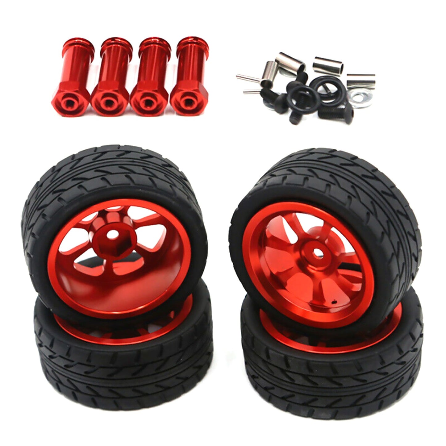4PCS RedWheels Rim Hubs + Rubber Tires 1/14 RC Car Parts For Wltoys 144001 gg