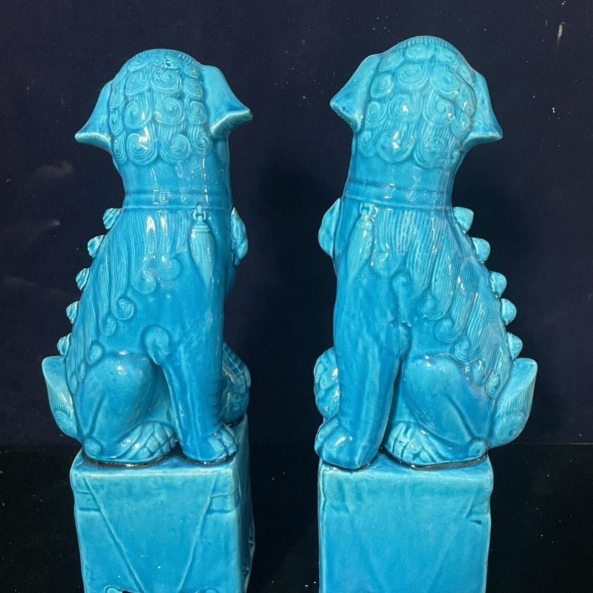 Jingdezhen Light Blue Porcelain Foo Fu Dog Lion Statue Guardion Lion Decor