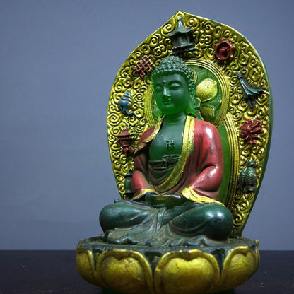 Vintage Old Liuli Buddha, Hand-Painted Gilded, Qianlong Mark, 13.5cm