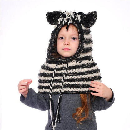 Cute Animals Style Girls Hats Scarf Set Winter Kids Knitting Hat Neckerchief