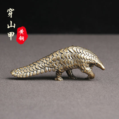 Brass Pangolin Table Top Ornament Animal Micro-Carved Tea Pet Decoration Antique