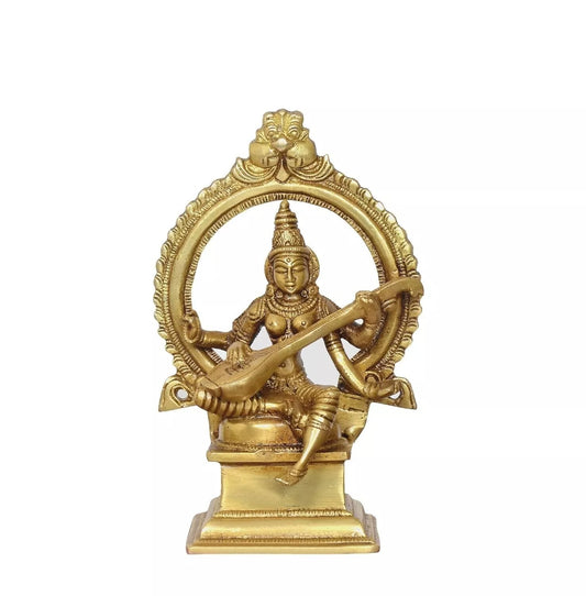 Brass Hindu Goddess of Knowledge Saraswati Idol Statue Figurine Sculpture