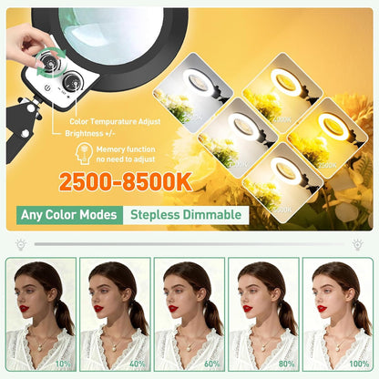 12X Magnifying Glass with Light, Ultra Long 3 Section Swing Arm Magnifier with S