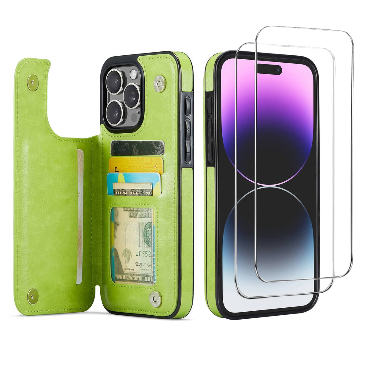 Wallet Case for iPhone 16 15 14 13 12 11 Pro Max 7 8 SE with Screen Protector