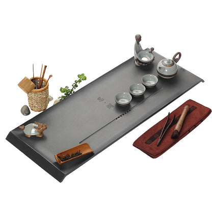 Complete Stone Weighted Tea Tray Chinese Words Carved Black Stone Tea Table Big
