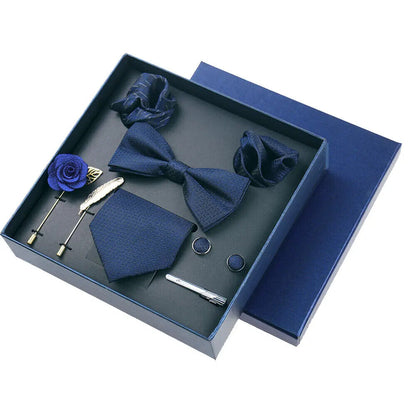 Men Ties 9Pcs Necktie Set Formal Luxury Wedding Cravat Pocket Square Silk Bowtie
