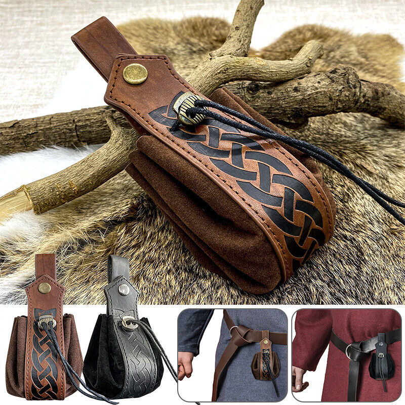 Faux Leather Suede Fabric Vintage Waist Bag Hanging Belt Coin Purse Medieval Cos