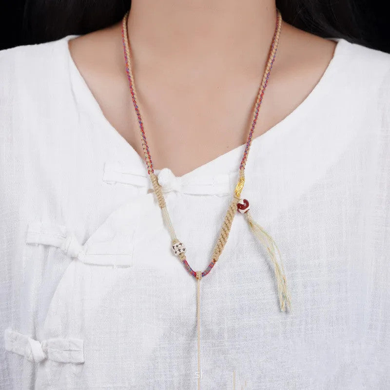 Tibetan style Hand-woven Necklace rope Amulet Thangka Pendant Accessories