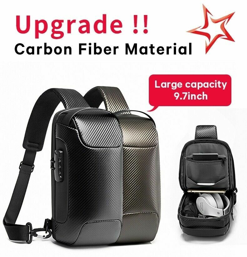Mens Upgrade Shoulder Sling Backpack Carbon Fiber Crossbody Chest Bag Waterproof
