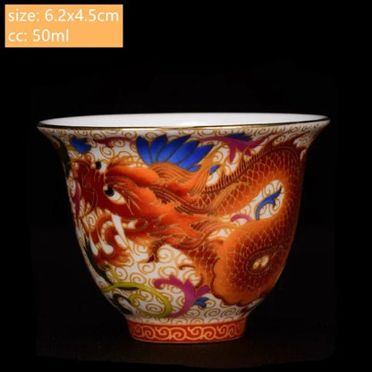 Chinese Handmade Porcelain Tea Cup Dragon and Phoenix Pattern Teacup
