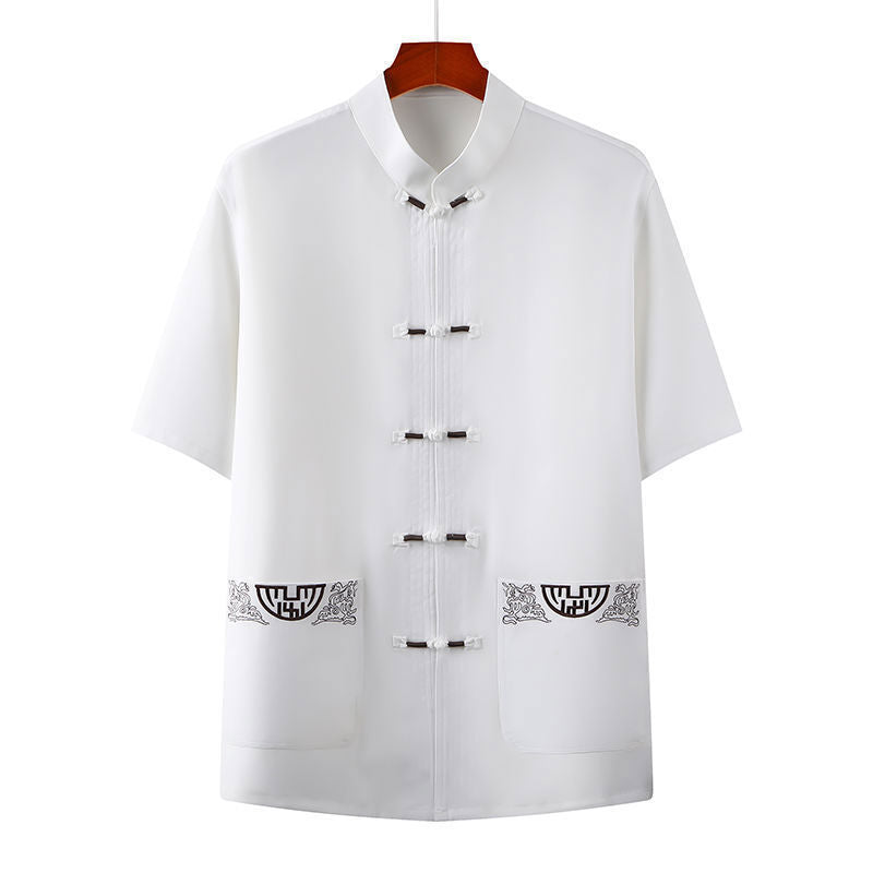 Chinese Traditional Summer Shirt Cotton Linen Shirts Men's Short Sleeve Tops