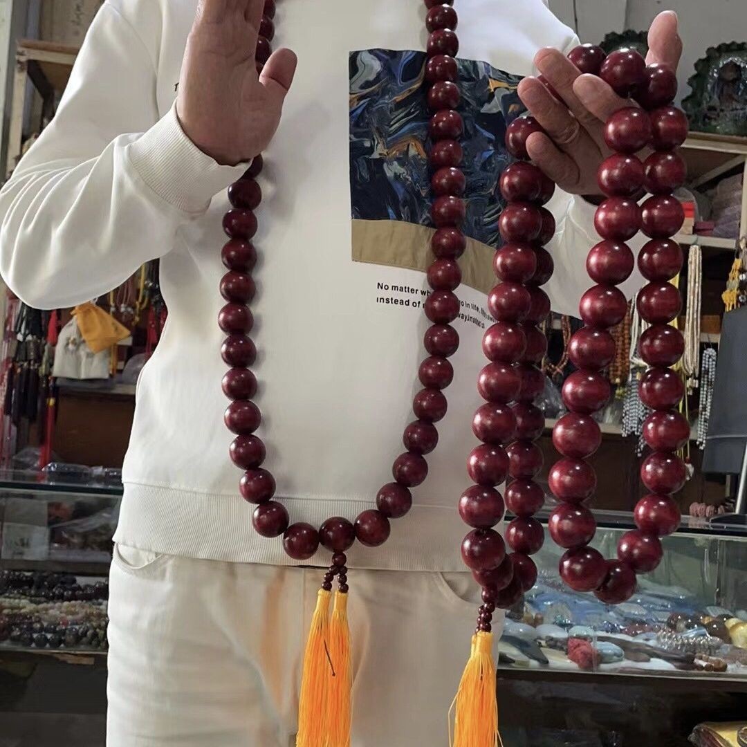 30mm Large Red Mala Beads 54-Count Buddhist Rosary Necklace Shaolin Kung Fu