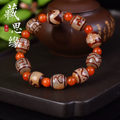Tibetan Style Agate Dzi Bead Bracelet Treasure Vase Totem Multi Gem Unisex