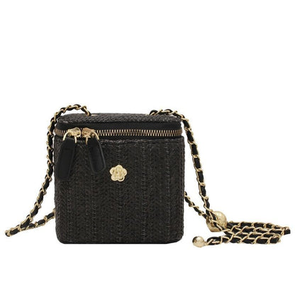 Mini Straw Bucket Crossbody Bag Handbag Purse Fashion Chain Simple Shoulder Bags
