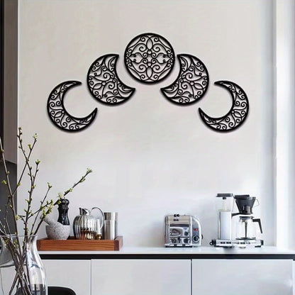 HelloYoung 5pcs Moon Phase Wall Art Nordic Boho Celestial Metal Decor