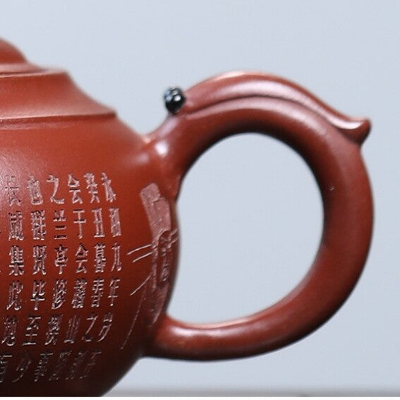 On Sales Handmade Carved Chinese Character Yixing Zisha Qingshui Clay Tea Pot