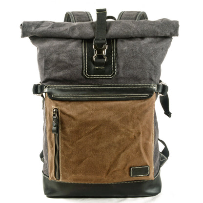 Retro Canvas Backpack Large-capacity Travel Bag Computer Bag Stitching Leather