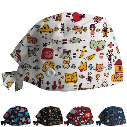 Printed Surgical Cap Adjustable Nurse Cap Baotou Cap Surgical Cap Christmas Hat