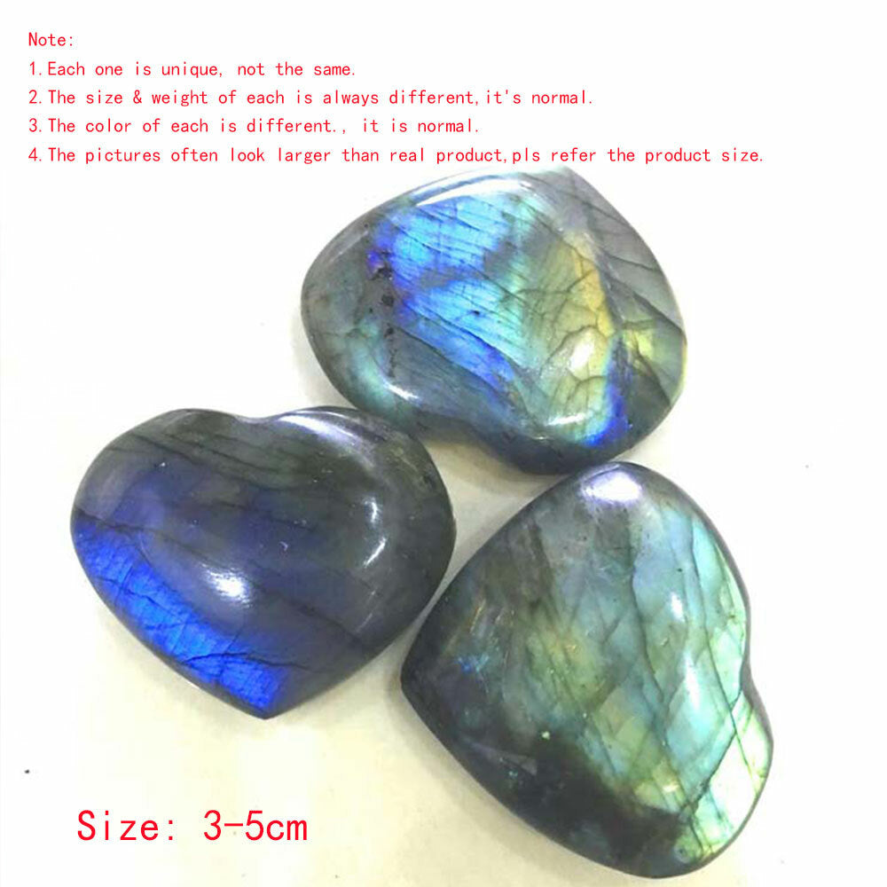 2pcs Natural Labradorite Heart Quartz Spectrolite Healing Palm Stone Rock Polish