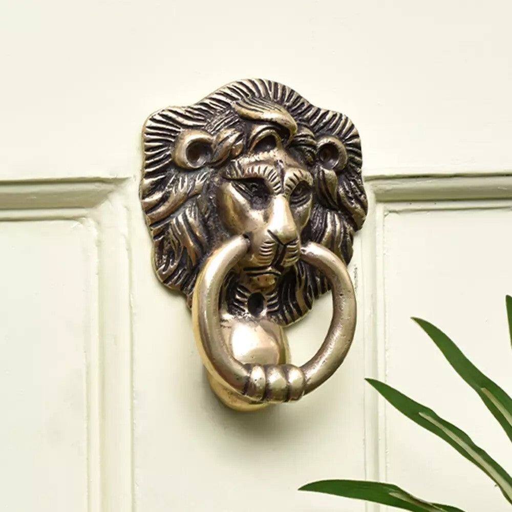 Antique Look Brass Majestic Lion Door Knocker Door Bell Home Decor