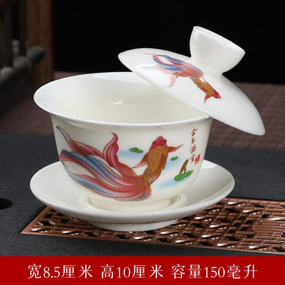 Sheep Fat Jade Porcelain Dehua Cover Bowl White Porcelain Blue and White Tea Set