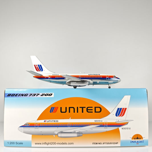 1:200 InFlight United B737-200 N9051U Passenger Airplane Diecast Plane Model