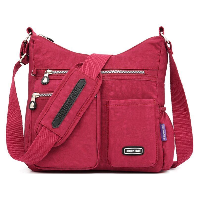 Nylon Shoulder Bag Multi Zipper Pocket Messenger Purse Waterproof 30*12*28CM Bag