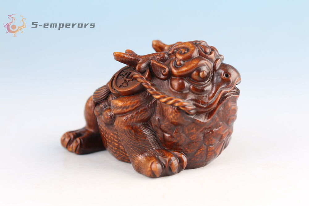 chinese boxwood jinchan fortune frog statue figure Tea pet Art Gift table deco