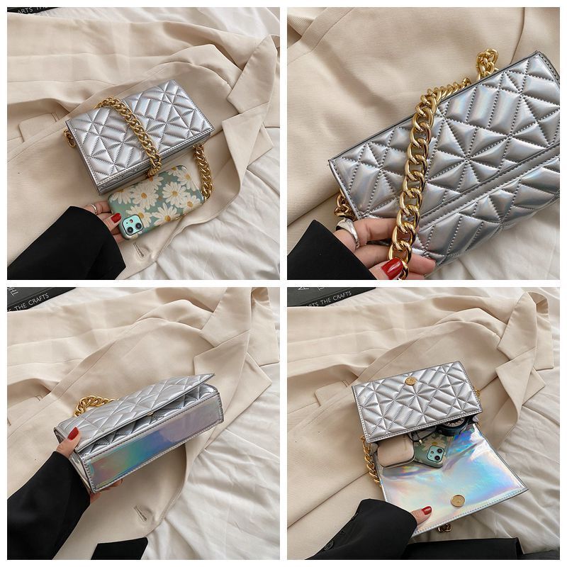 Metal Chain Shoulder Bag Handbag Purse Shiny Leather Small Fashion 22*14*7 CM