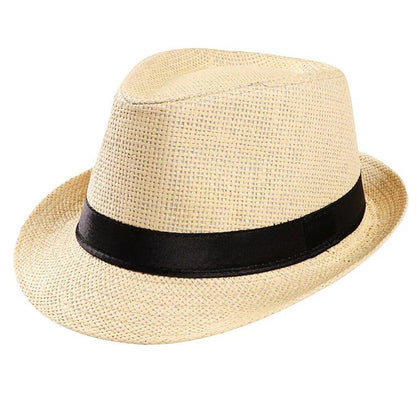 Unisex Straw Fedora Panama Hat Summer Sun Short Brim Floral Trilby Cuban Cap Hat