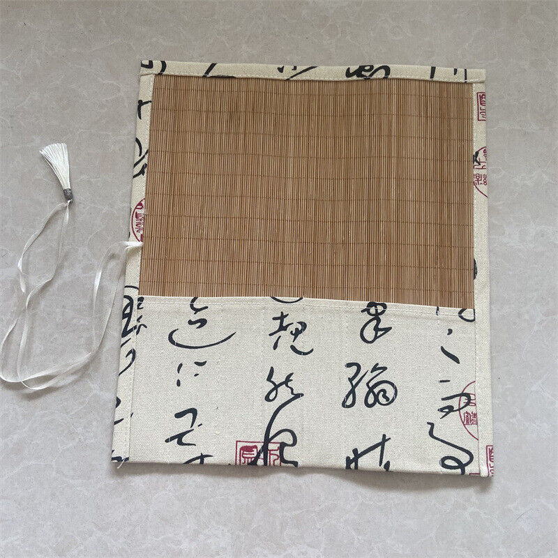 Retro Painting Brushes Holder Storage Bamboo Rolling Bag Calligraphy Pens Case