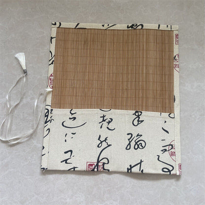 Retro Painting Brushes Holder Storage Bamboo Rolling Bag Calligraphy Pens Case