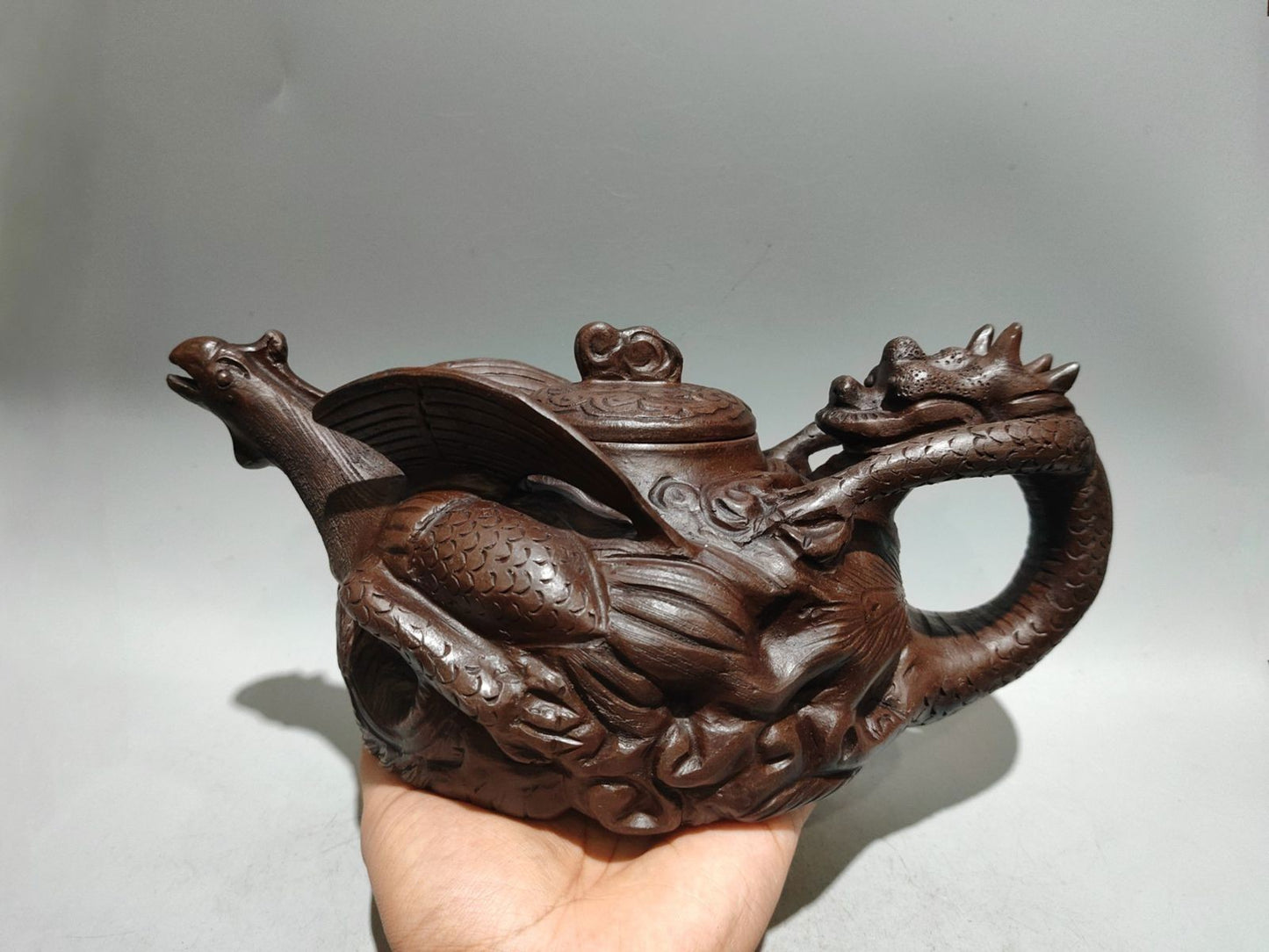 Chinese Yixing Zisha Clay Handmade Exquisite Dragon&Phoenix Teapot 30996