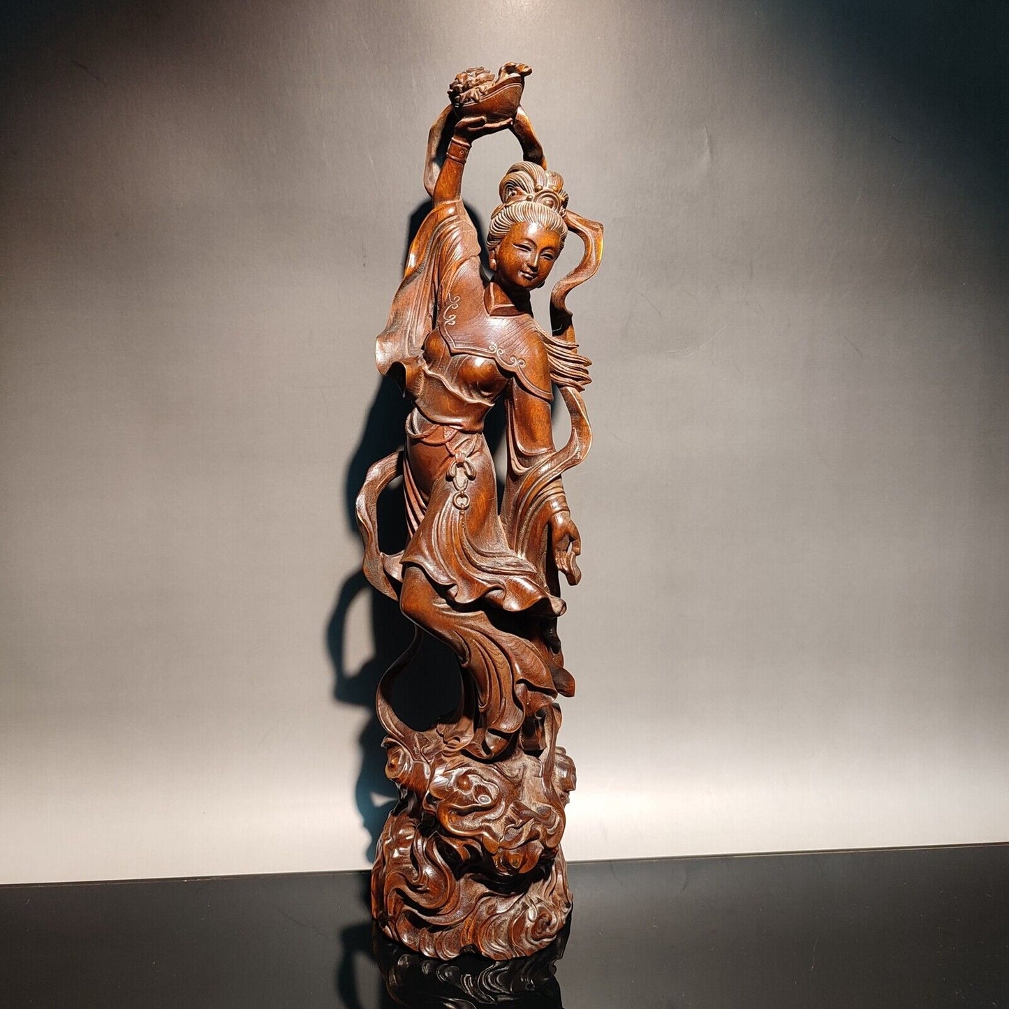 10"chinese carved wood statue pretty woman home decor carving figure wooden gift