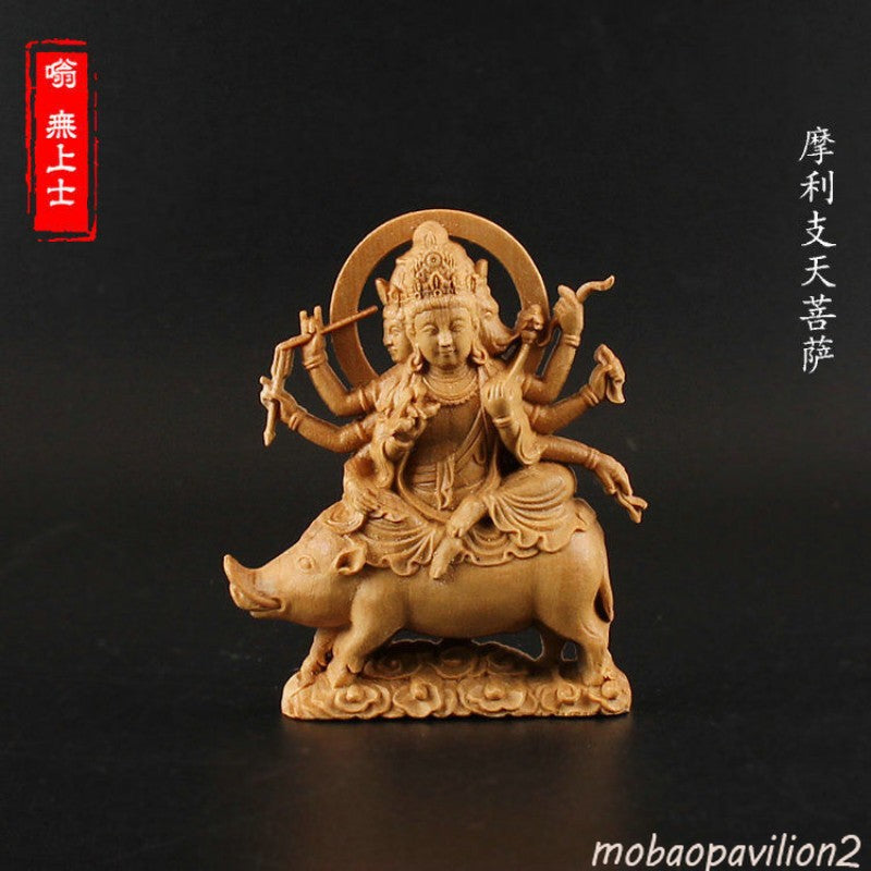 Tibetan Buddhism Hand Carved Wood Statue Car Decoration Marici Bodhisattva